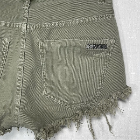 John John Olive Green Distressed Raw Hem Shorts - Picture 10 of 16